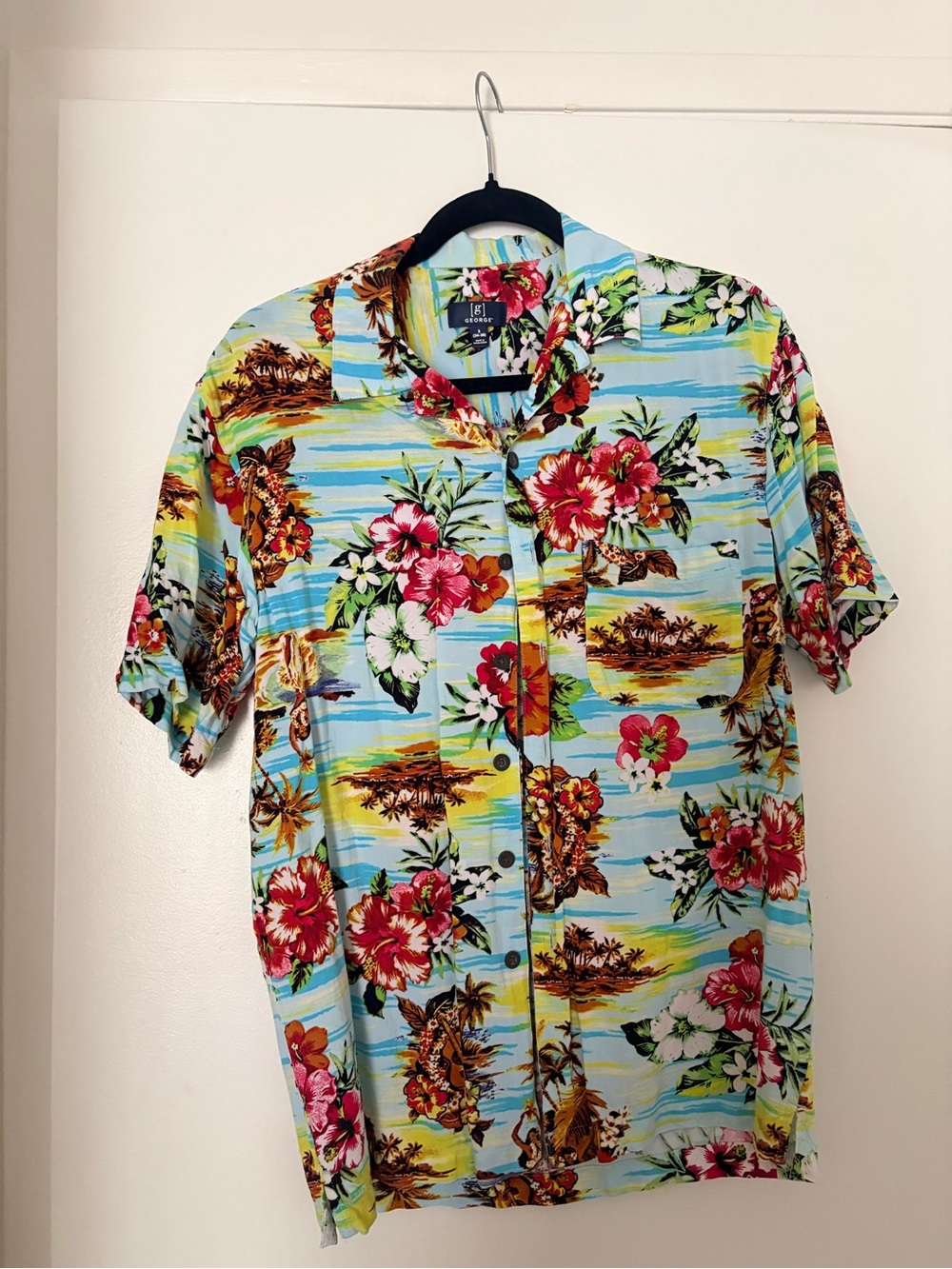 George Light Blue Tropical Floral Button-Down Shirt